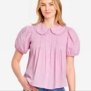 Puff Short Sleeve Button Down Blouse